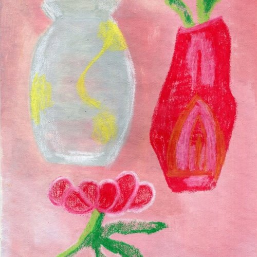 El aroma de las tardes en el patio. Óleo y pastel sobre tela. 200x180cm 2021