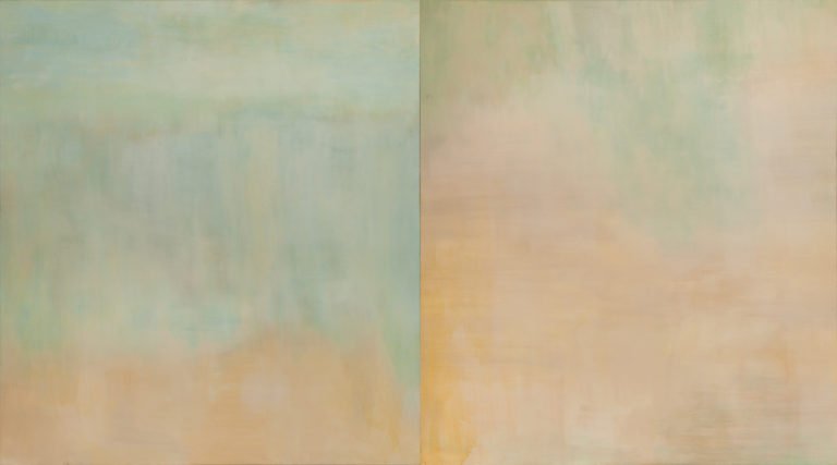 Paola Vega. Sin título (de la serie de las pinturas invisibles). Óleo sobre tela. Diptico. 200x360cm.2015